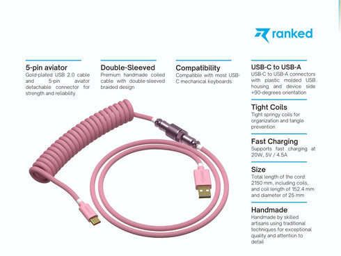 Coiled Keyboard Cable | 5-Pin Aviator Connector - Ranked
